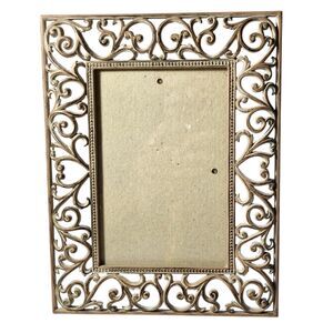 Vintage Metal Scroll Filigree Paisley Leaf Photo Frame White Washed Leaves 4X6